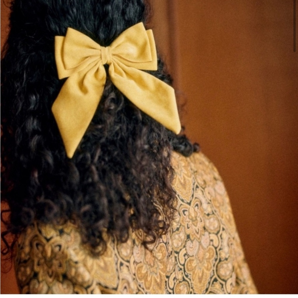 Sezane Yellow Fabric Hair Bow Clip